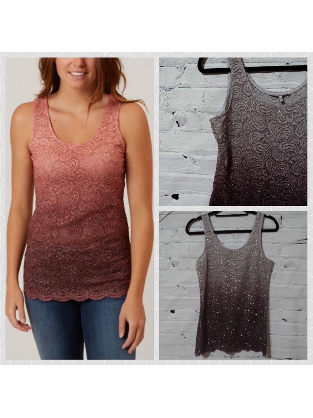 BKE Ombre  lace glitter tank top size s Y2K